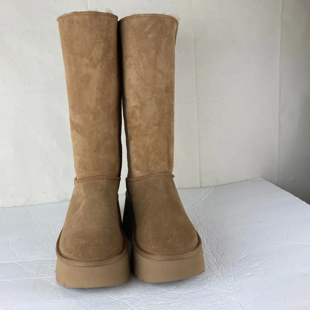 NEW UGG New‎ Heights Tall pr Fold Over Platform Boots Women 8 Suede Leather $260